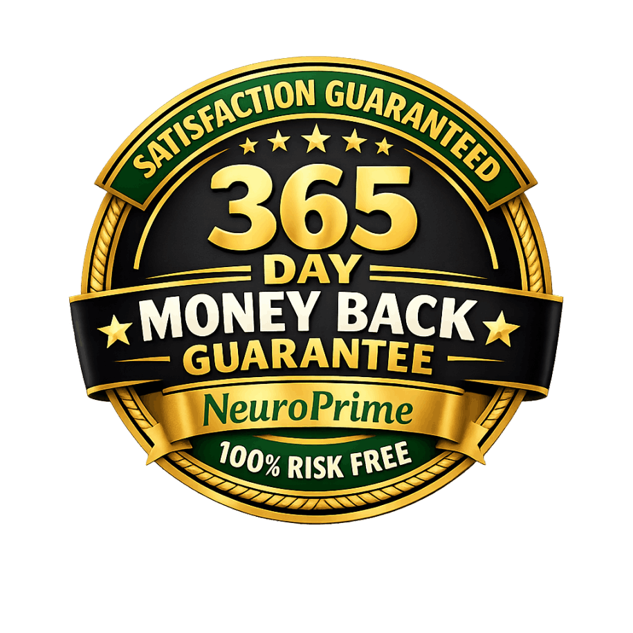 NeuroPrime 365 day money back guarantee badge