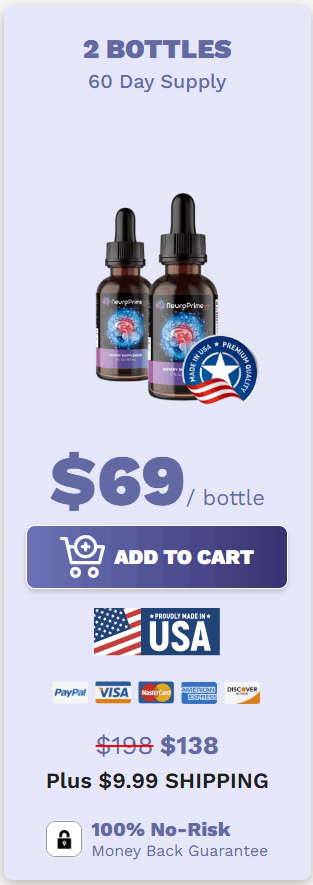 NeuroPrime 2 bottles 60 day supply package with USA quality badge and $69 per bottle pricing